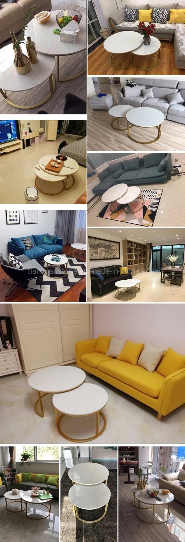 Green Quartz Stone Round Coffee Table For Dining Room Furniture