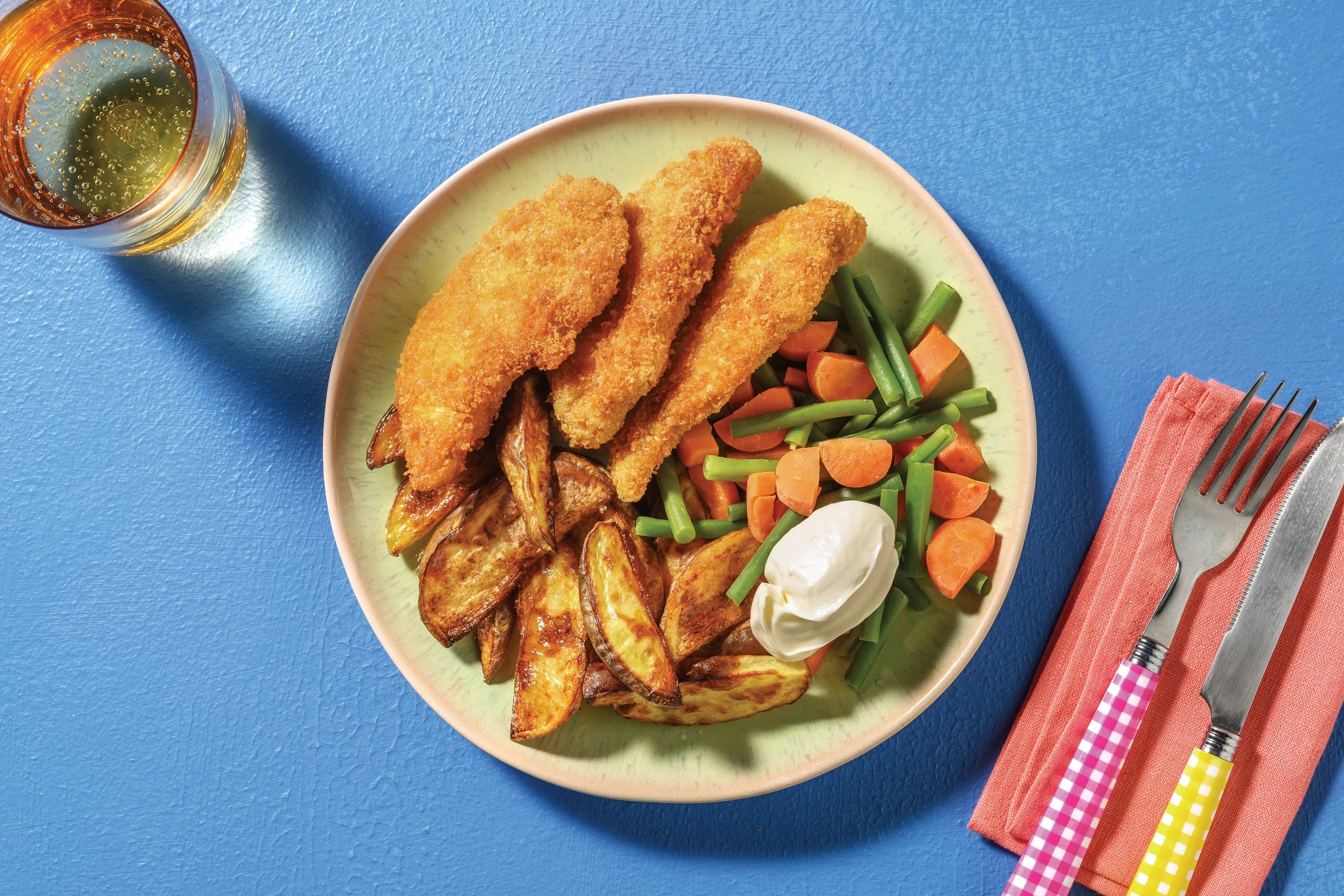 Crumbed Chicken Strips & Potato Wedges Recipe HelloFresh