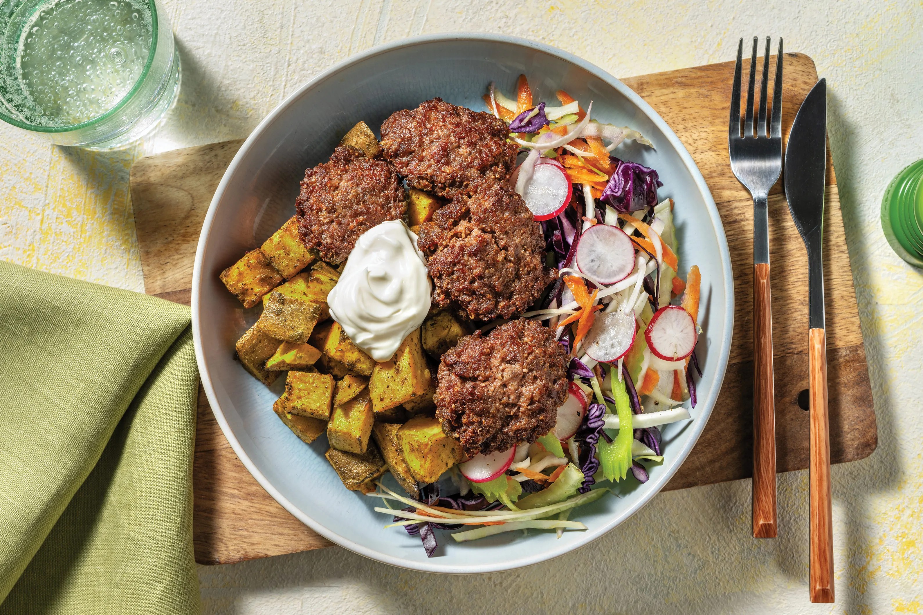 IndianSpiced Beef Rissoles & Bombay Potatoes Recipe HelloFresh