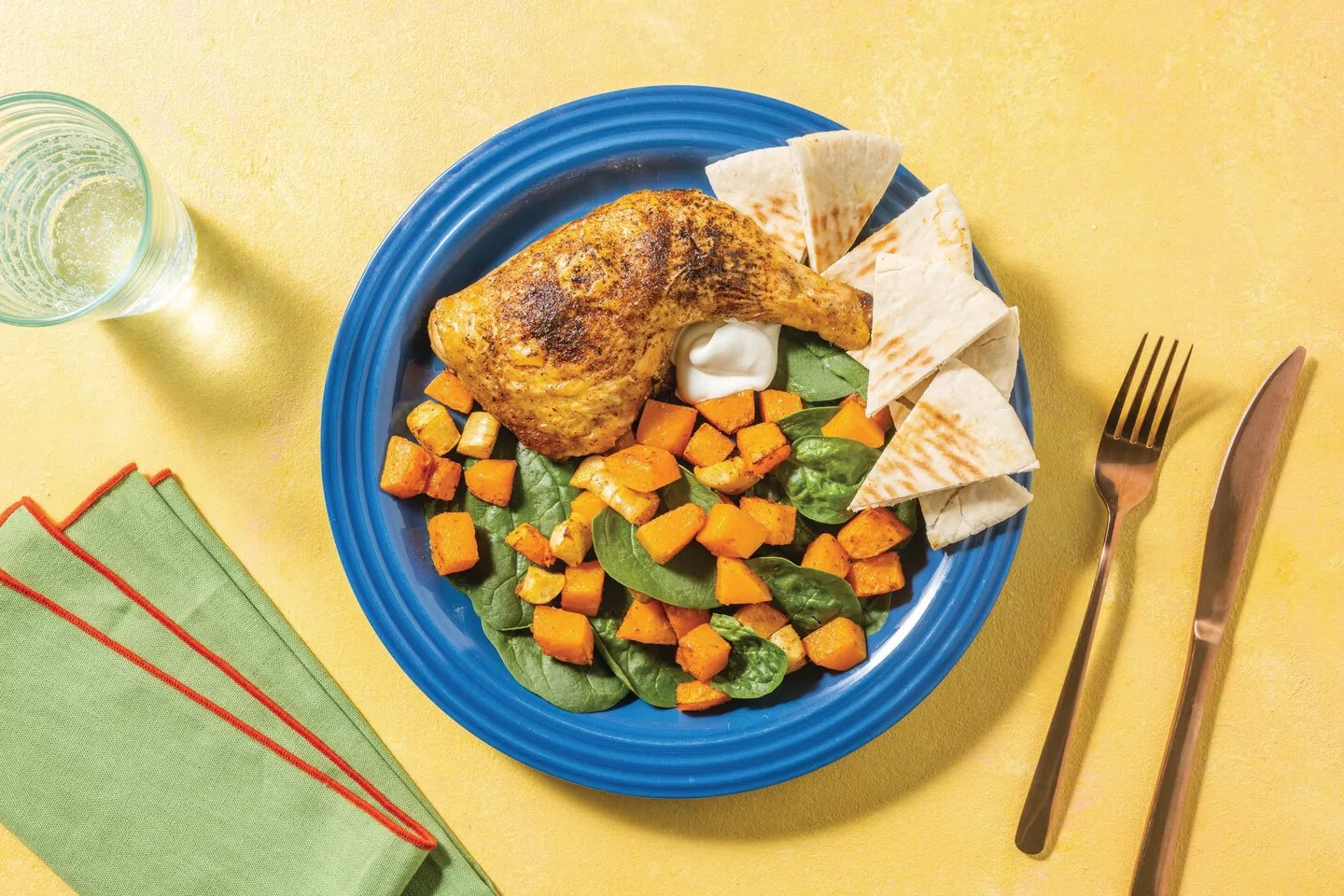 Indian Roast Chicken & Veggies with Flatbreads & Garlic Yoghurt Recipe