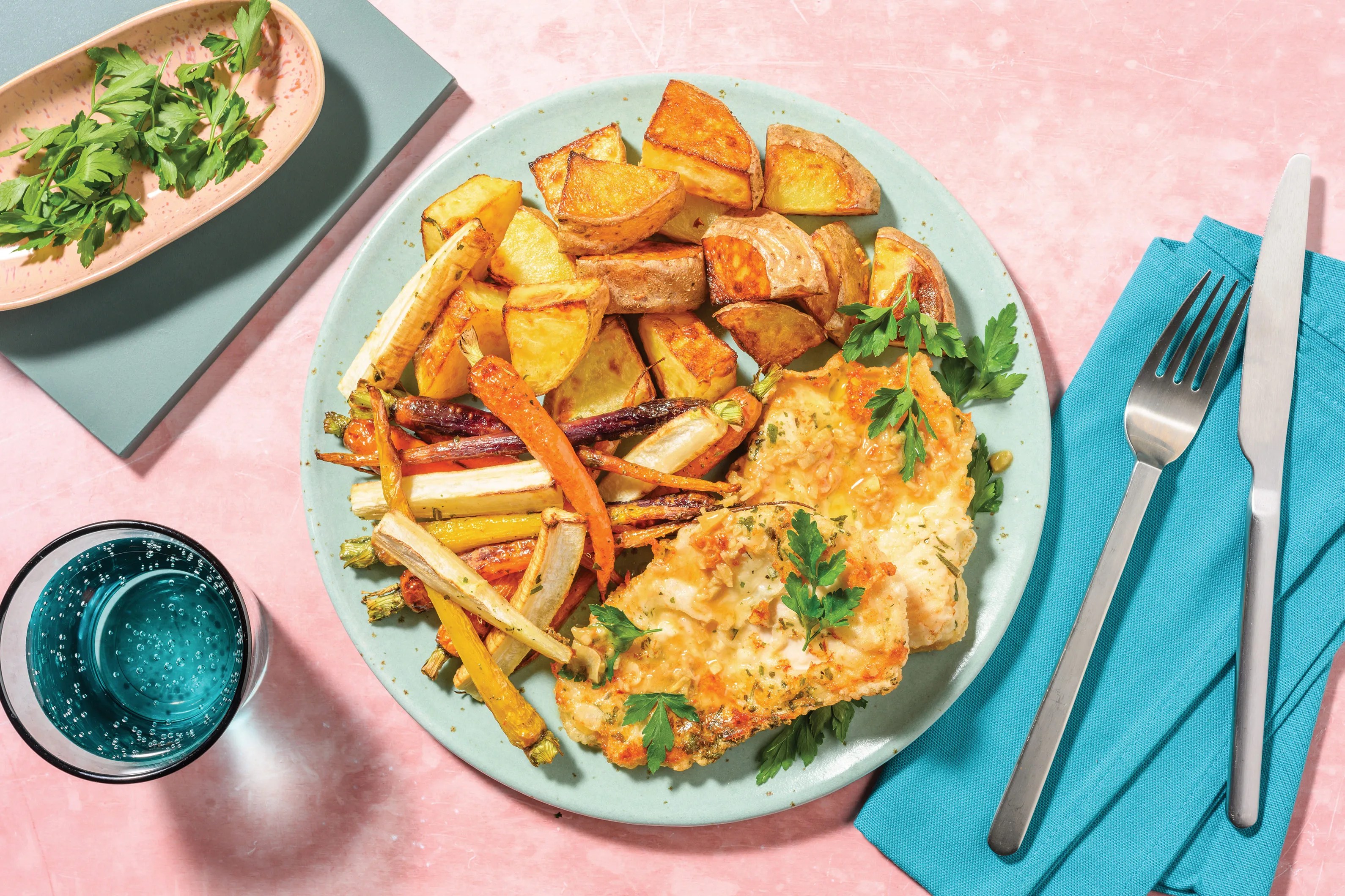 Double Chicken Paillard & Garlic TwiceCooked Potatoes Recipe HelloFresh