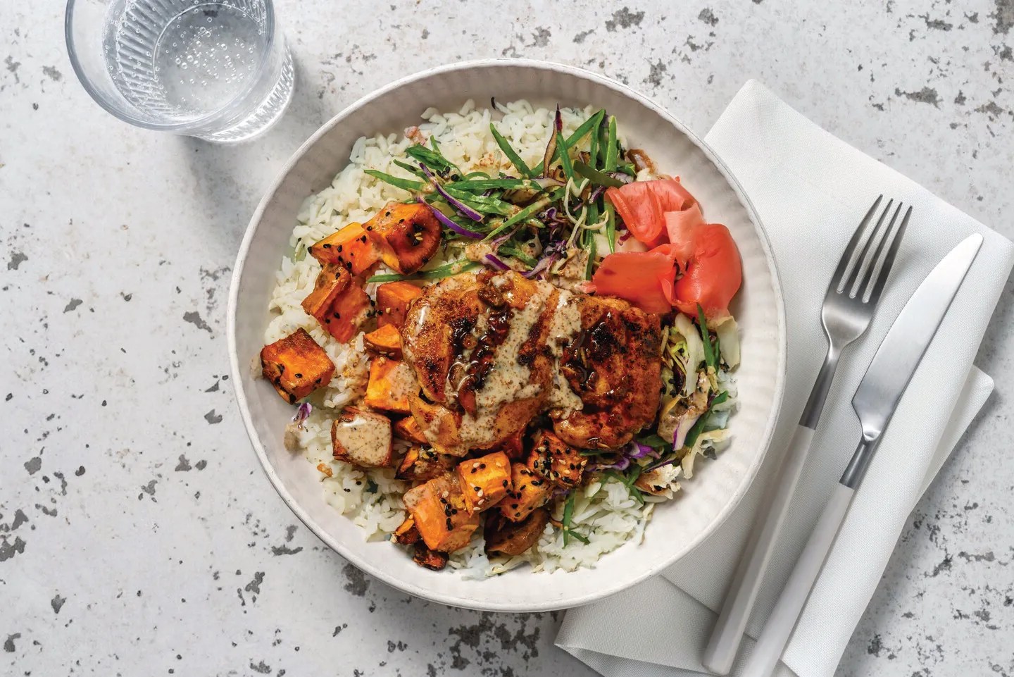 Sesame Chicken Poke Bowl & Pea Pod Slaw Recipe HelloFresh