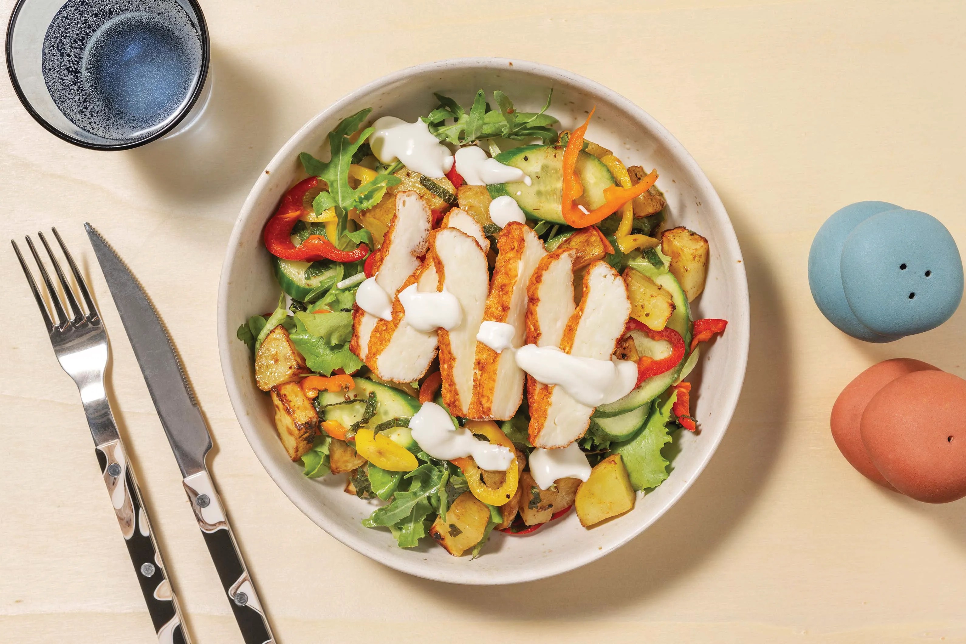 Double Honey Haloumi & Mumbai Potatosalad Recipe HelloFresh