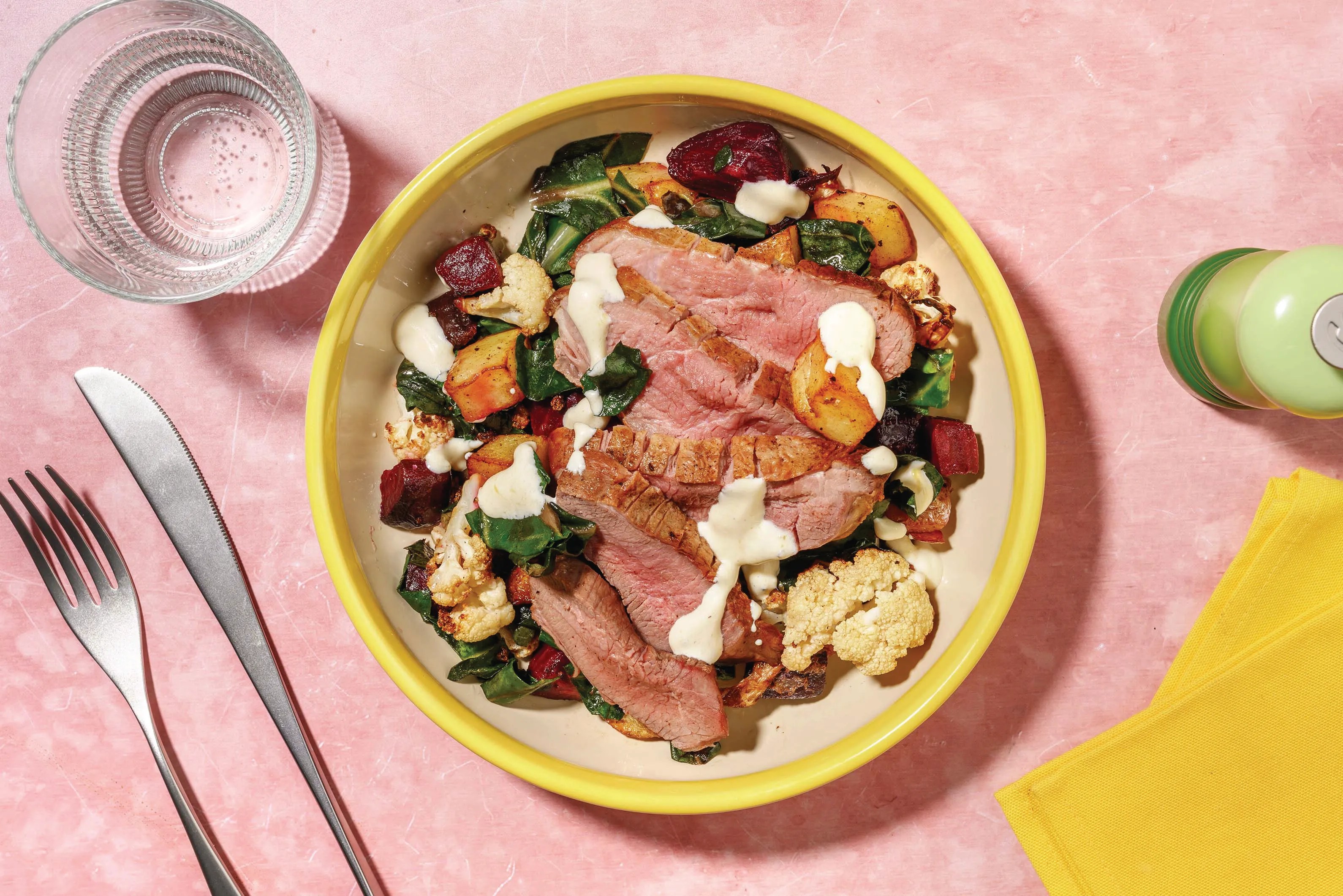 HelloHero ChermoulaSpiced Honey Lamb & Haloumi Recipe HelloFresh