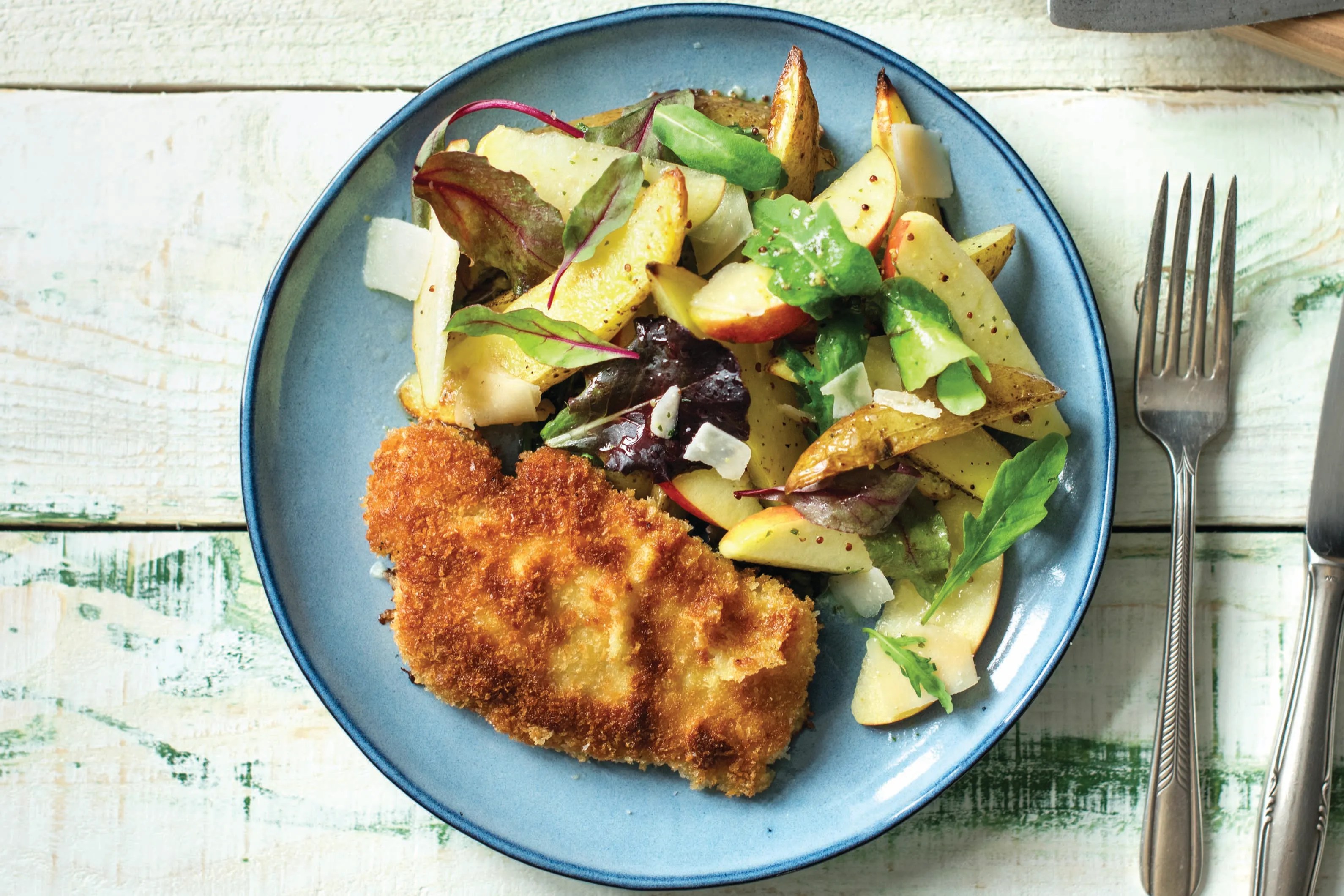 Pork Schnitzel with Apple, Mint & Parmesan Salad Recipe HelloFresh