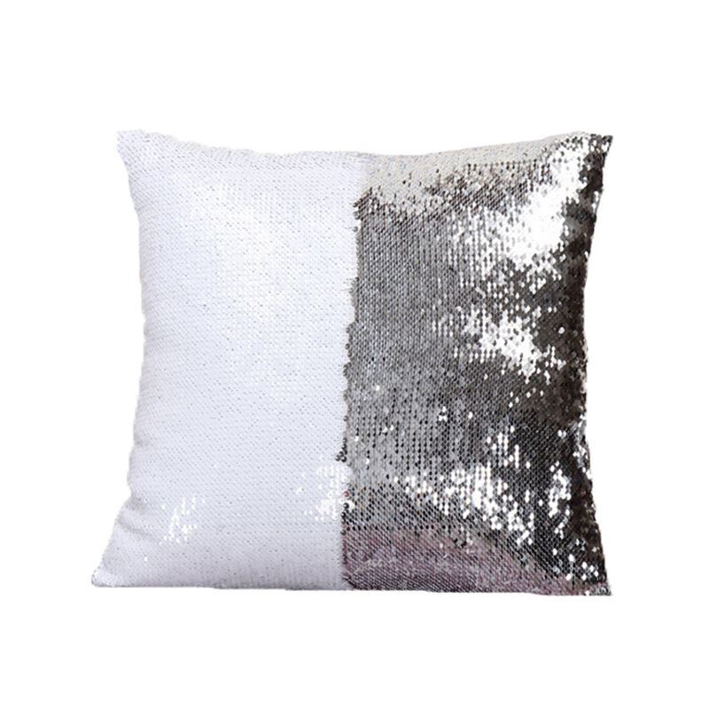 Mermaid Pillow Cover Silver/White Change Color Sequins Cushion Inverted