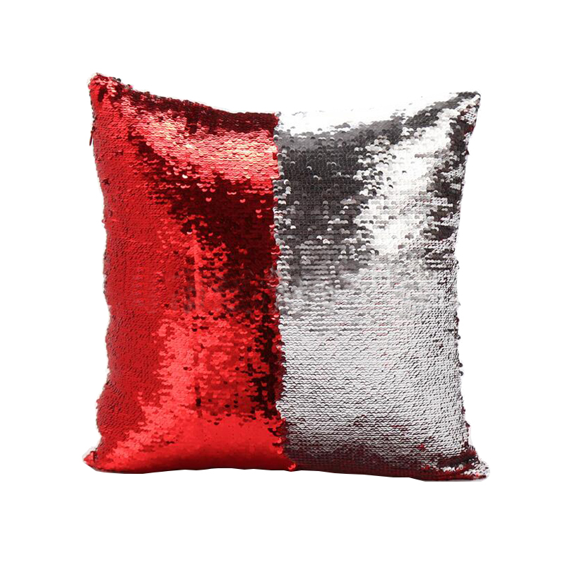 Mermaid Pillow Cover Red/Silver Change Color Sequins Cushion Inverted