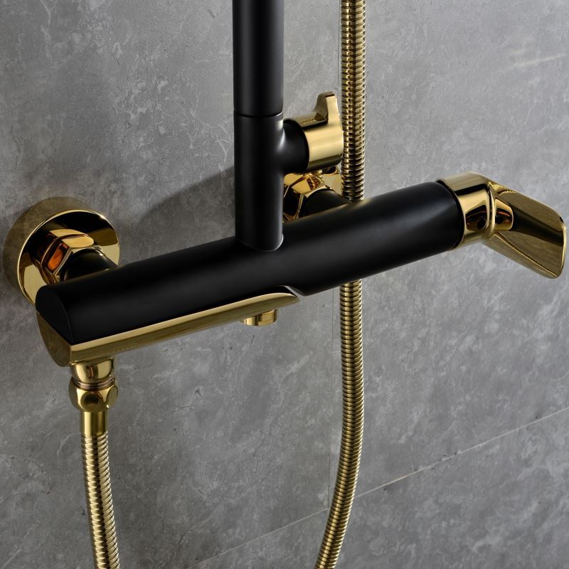 Black Shower Mixer Set Contemporary Exposed Shower System Rain Head and