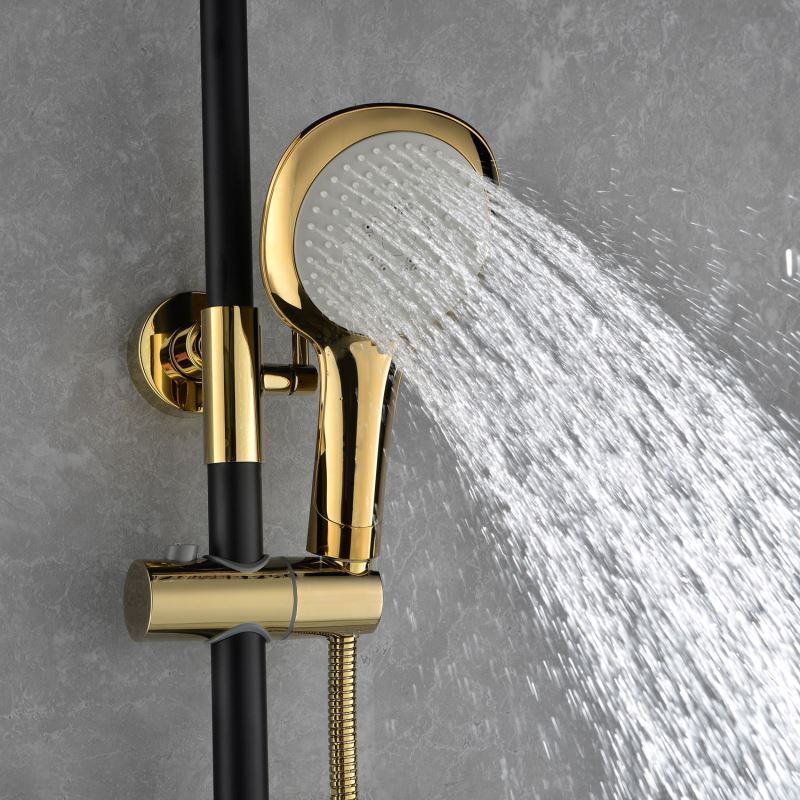 Black Shower Mixer Set Contemporary Exposed Shower System Rain Head and