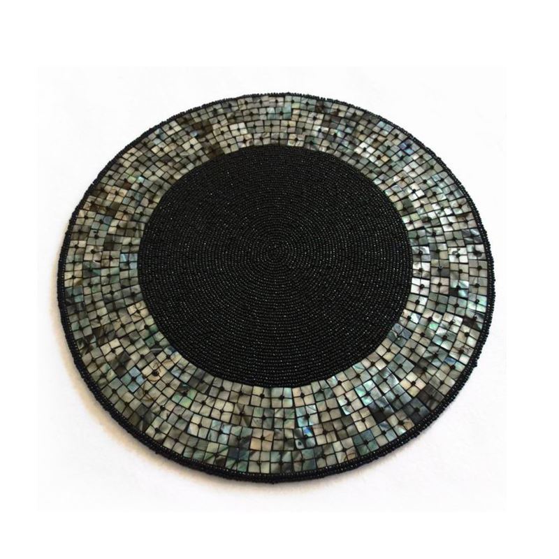 Handmade Beaded Black Shell Glass Bead High End Placemat