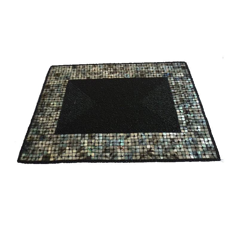 Handmade Beaded Black Glass Bead Shell Edge High End Luxury Rectangle
