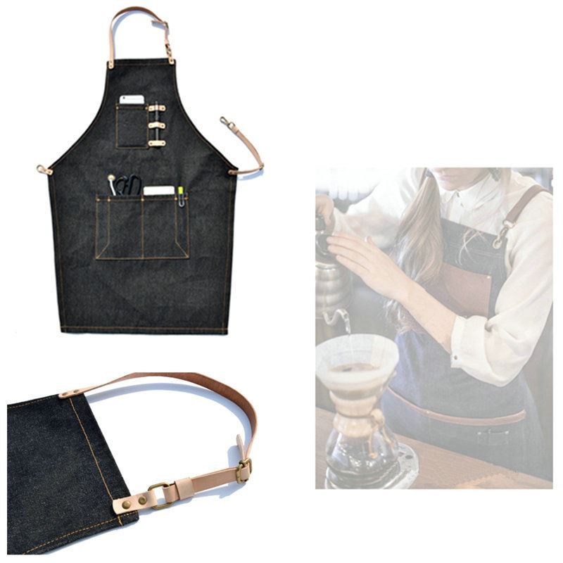 Denim Leather Work Aprons Barista Aprons Painting Apron Cooking Aprons
