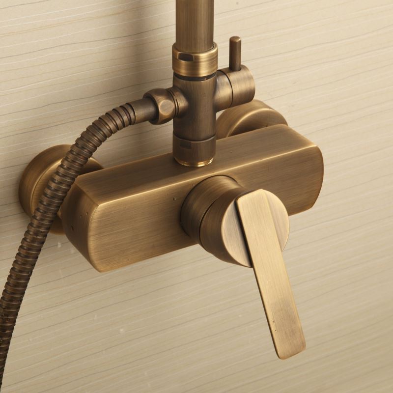 Antique Brass Tub Shower Faucet Exposed Pipe Shower with 8 inch Shower