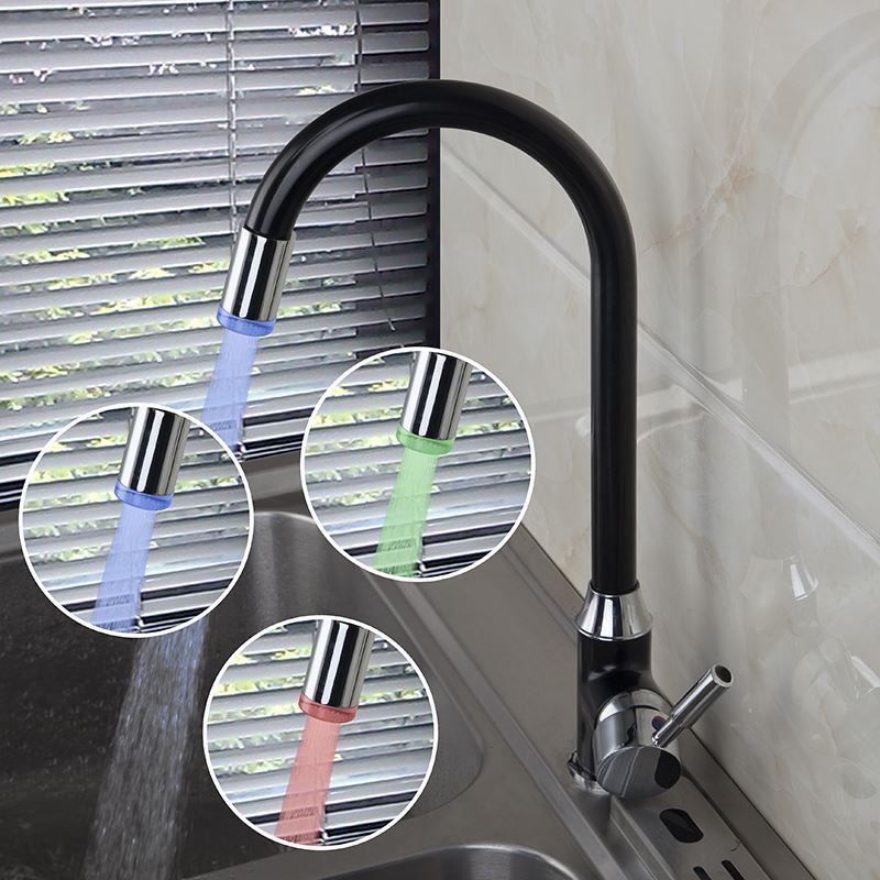 Brass Spring Kitchen Faucet with Color Changing LED Light (LS21)
