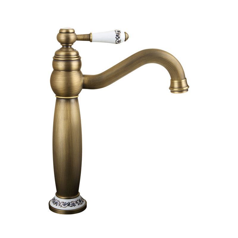 Antique Brushed Finish Brass Sink Faucet Single Hole Single Handle