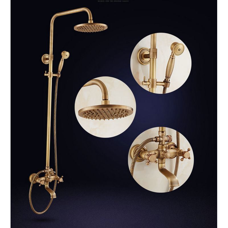 Antique Brushed Brass Bathroom Shower Fixture with Tub Spout