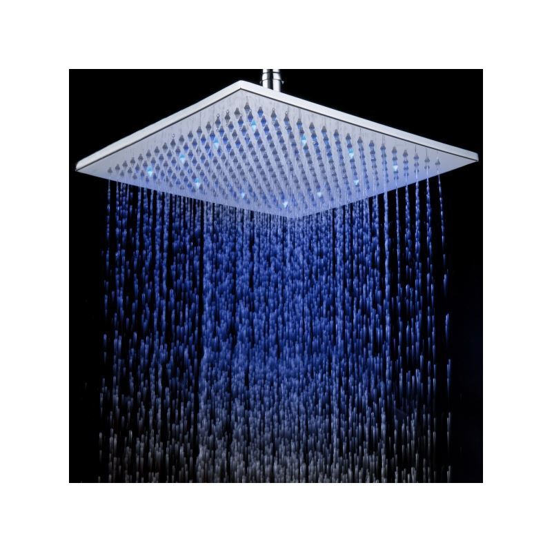 12 Inch Chromed Brass Square LED Rain Shower Head (0913 8106)