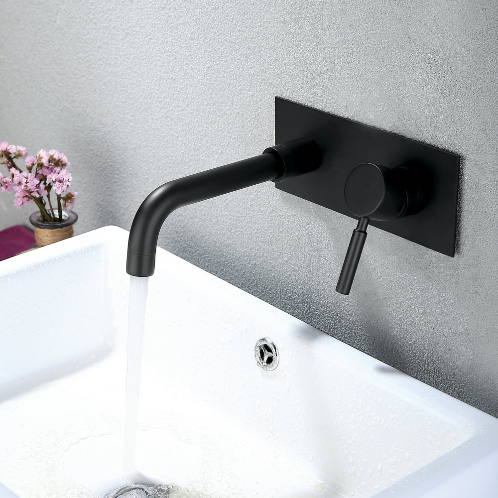 Black Wall Mounted WallMount Sink Faucet for Bathroom 2 Holes Single