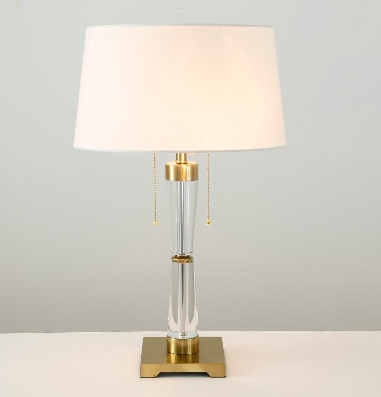 Gold Glass Base Table Lamp Base Tall Iron Crystal Fixture Fabric Shade