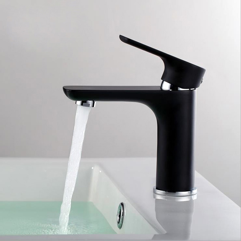 Modern Brass Sink Faucet Black Spray Painting Sink Tap