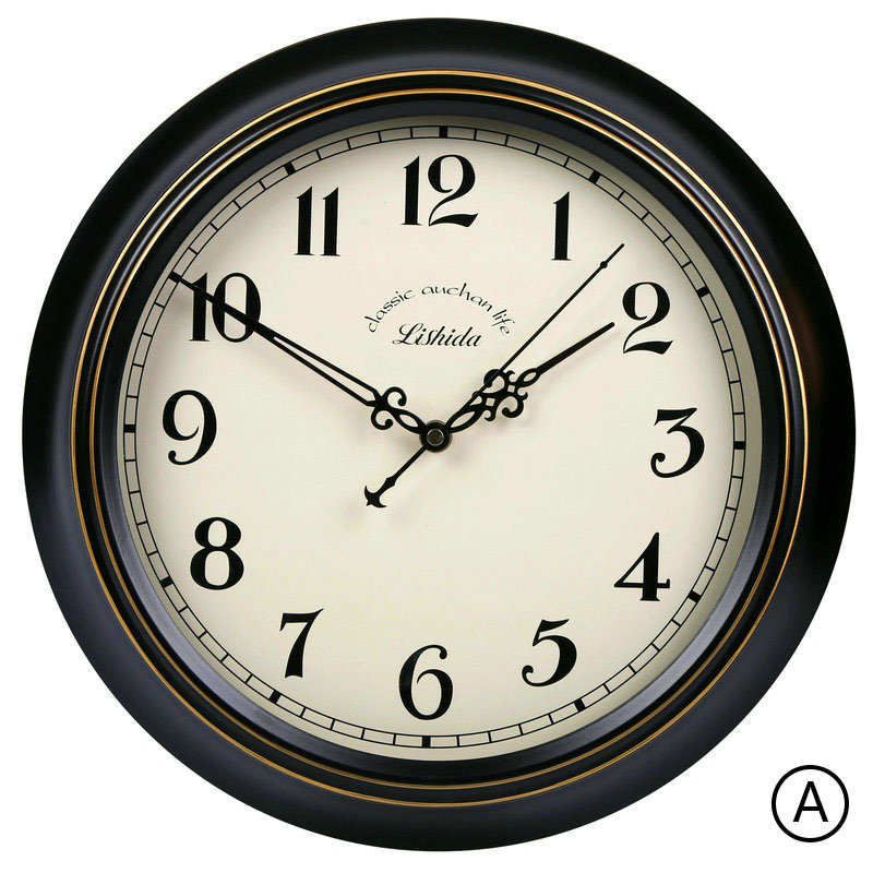 Black Metal Frame Wall Clock Vintage ABS Mute Wall Clock 12inch