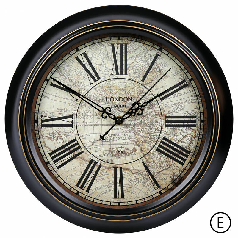 Vintage ABS Wall Clock Black Metal Frame Non Ticking Wall Clock 12inch