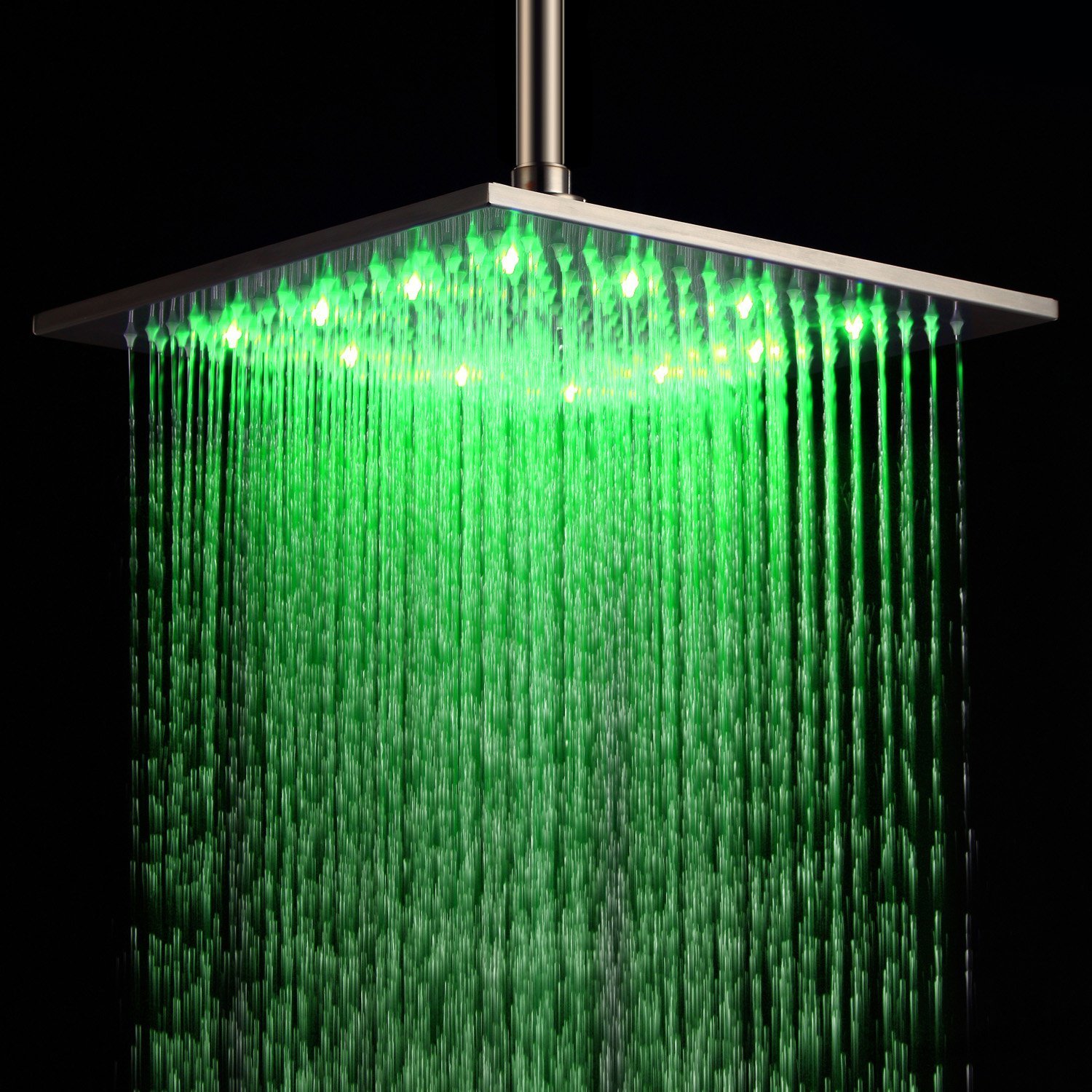 Stainless Steel LED Color Changing Rain Shower Head Square 16 Inch