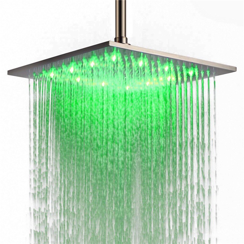 Stainless Steel LED Color Changing Rain Shower Head Square 16 Inch