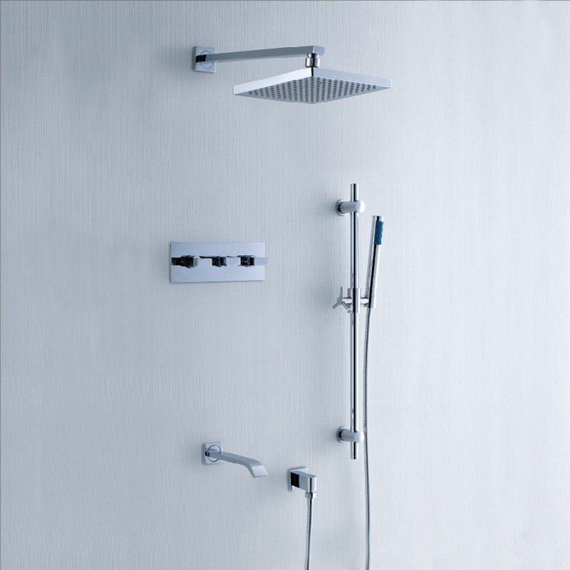 Inwall Chrome Shower Faucet Modern Shower System with Slide Bar Handshower
