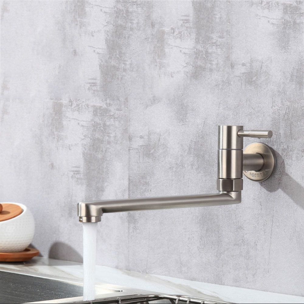Wall Mount Stainless Steel Kitchen Faucet Sink Tap Swivel