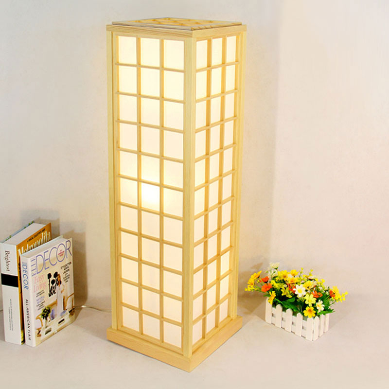 Japanese Style Large Wooden Lantern Floor Standing Lamp