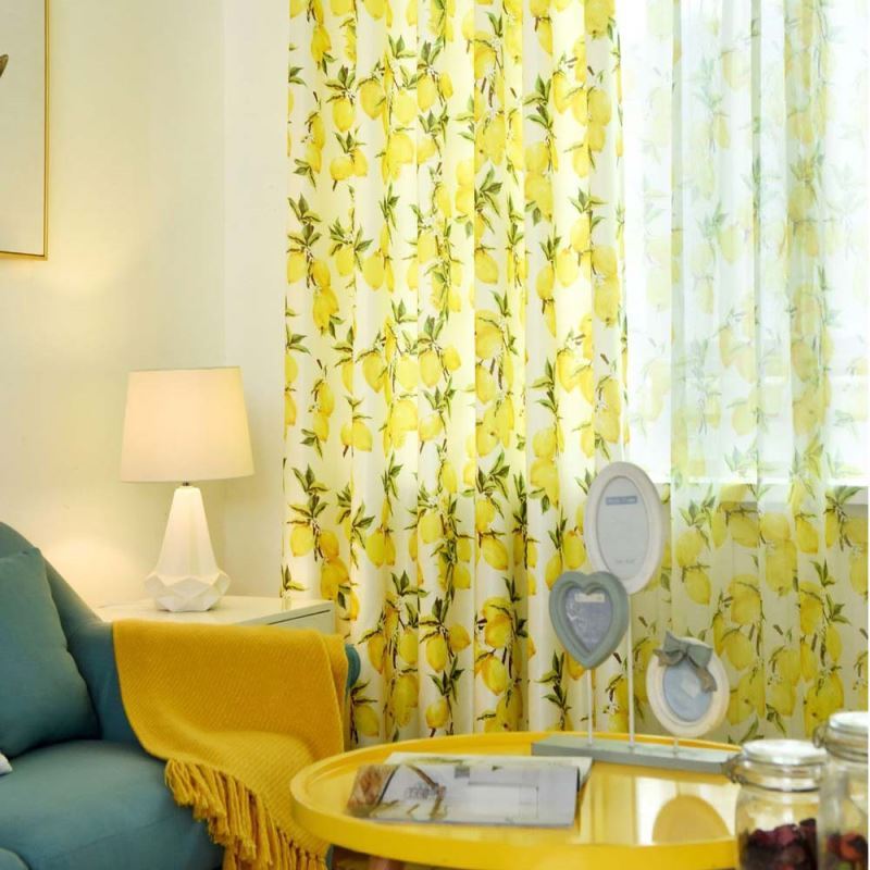Fresh Semi Blackout Curtain Fruit Lemon Printed Curtain Living Room