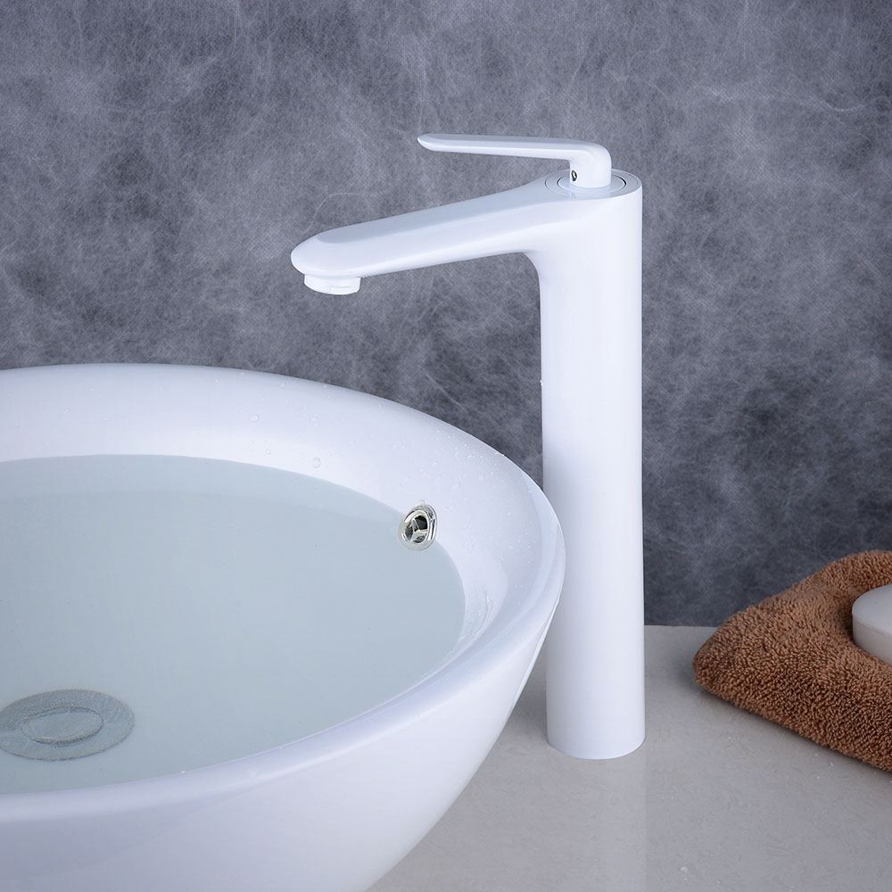 Matte White Bathroom Sink Faucet Single Lever Mixer Tap