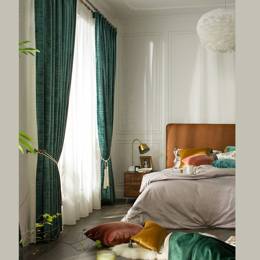 Velvet Max Blackout Curtain Malachite Green Solid Color Curtain Bedroom