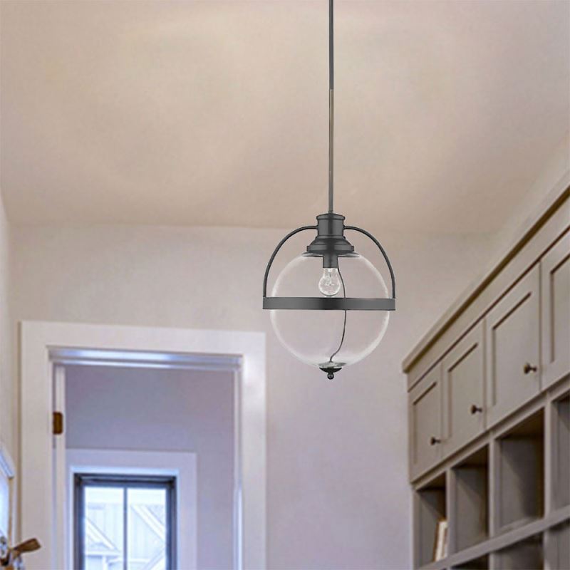 Rustic Large Glass Ball Pendant Light Matte Black QM9938