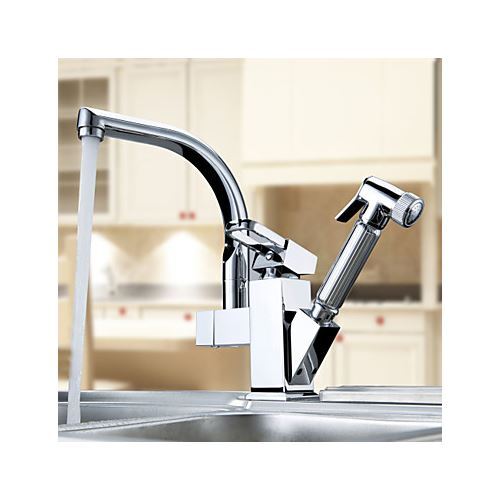 Centerset Contemporary Two Spouts Kitchen Faucet(Chrome Finish)