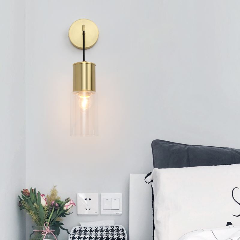 European Style Brass Wall Lamp Clear Glass Lamp Shade Bedroom Living