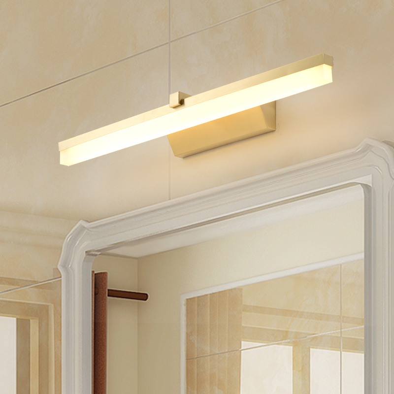 Nordic LED Mirror Front Light Rectangle Brass Wall Lamp Bedroom Living
