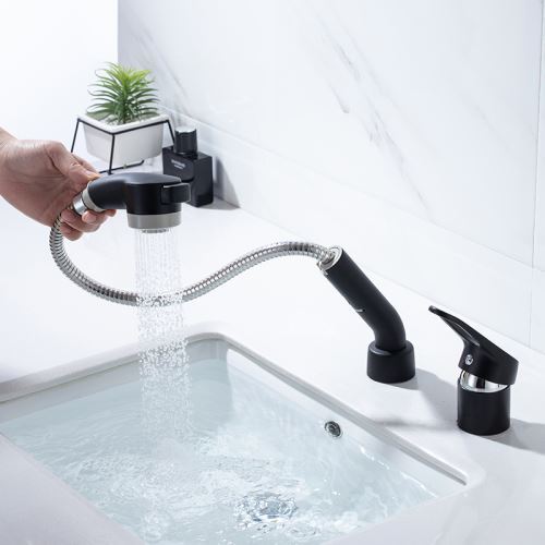 Black Pullout Sink Faucet Deck Mounted Basin Tap