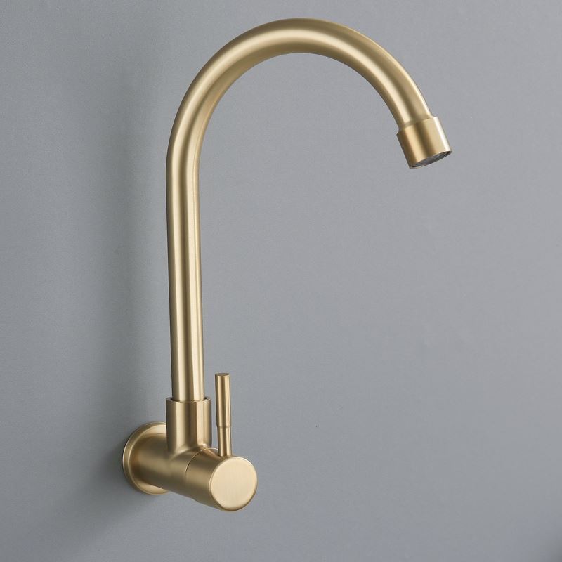 Brushed Gold Kitchen Faucet Wall Mounted Rotatable Stainless Steel Tap
