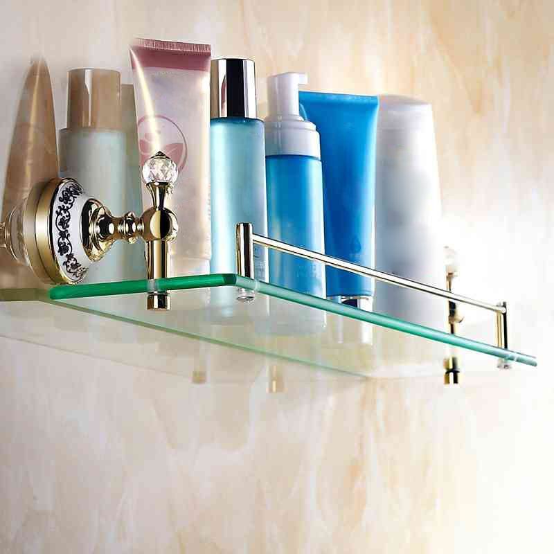 Modern Bathroom Accessories TiPVD Brass Bath Shelf Glass Shelf