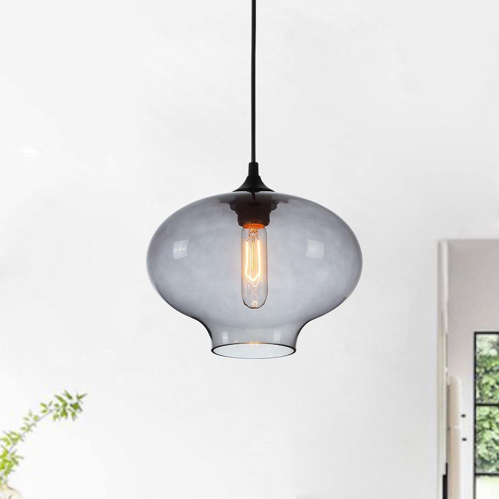 HandBlown Glass Pendant Light Fish Bowl Shade Ceiling Fixture with 1