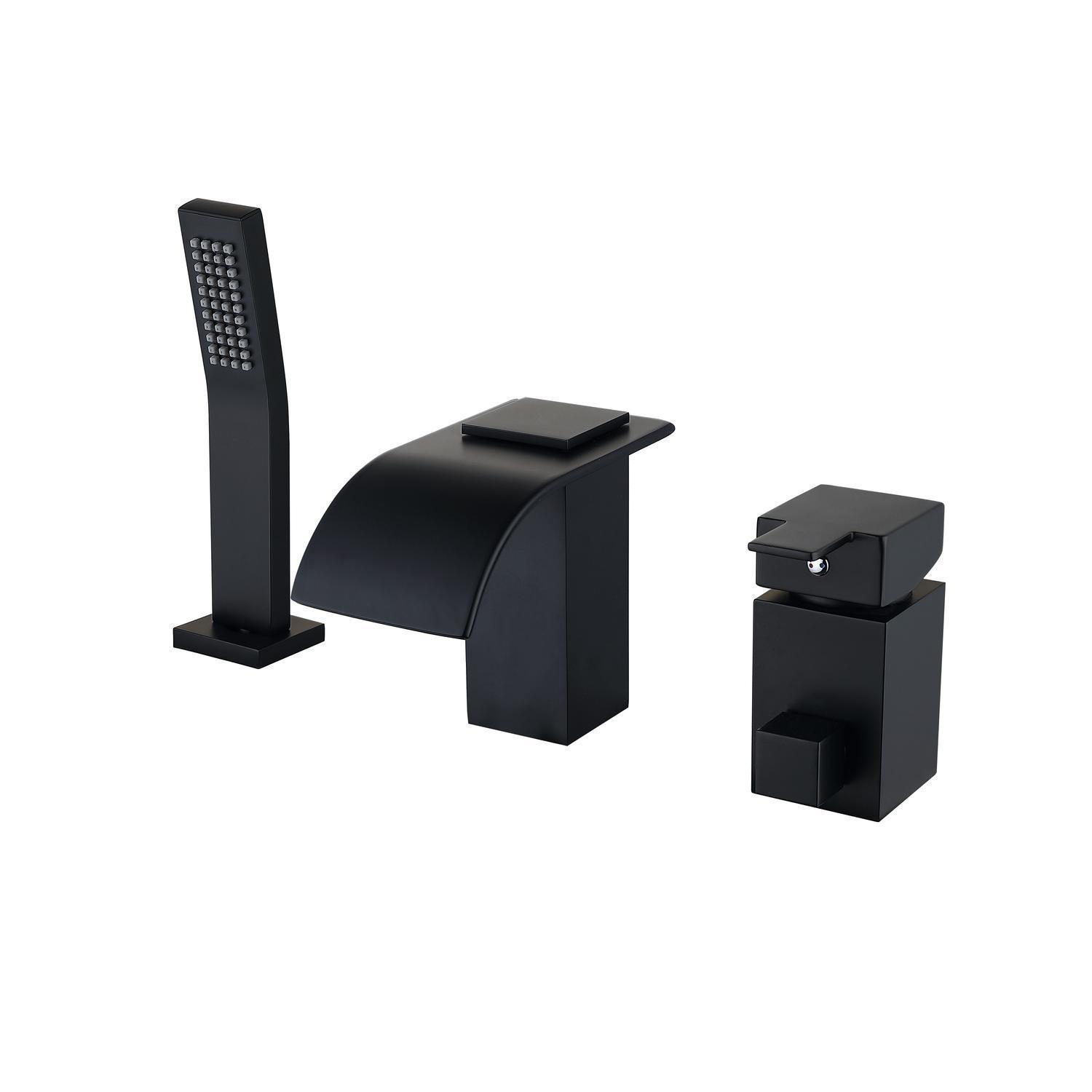 Black Brass Bathtub Faucet Set With Handheld Shower 3 Piece/Set