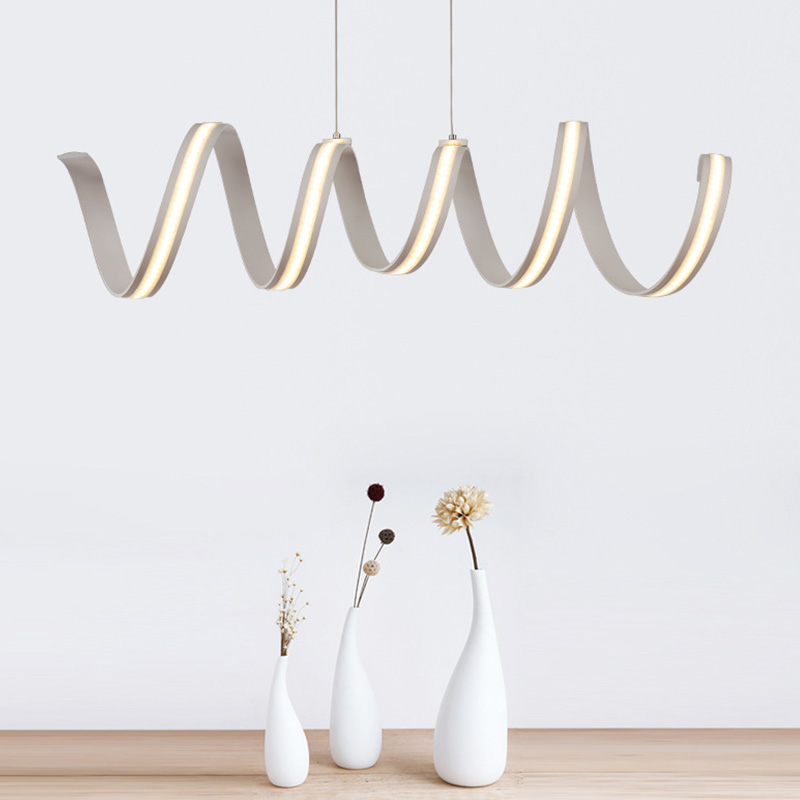 Modern Simple Pendant Light Aluminum + Acrylic Chrome Spiral LED