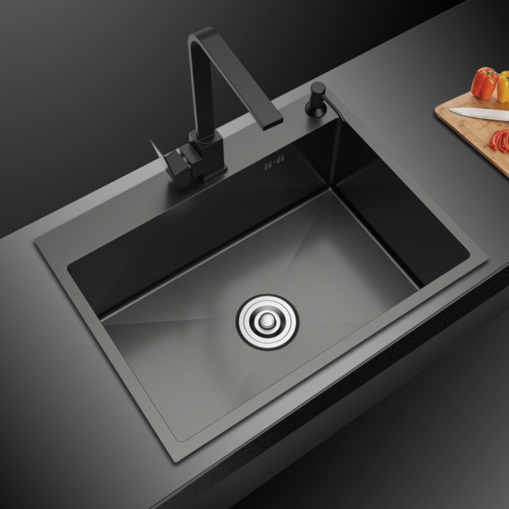 Black Nano Stainless Steel Sink 201 Handmade Single Bowl Thicken Sink