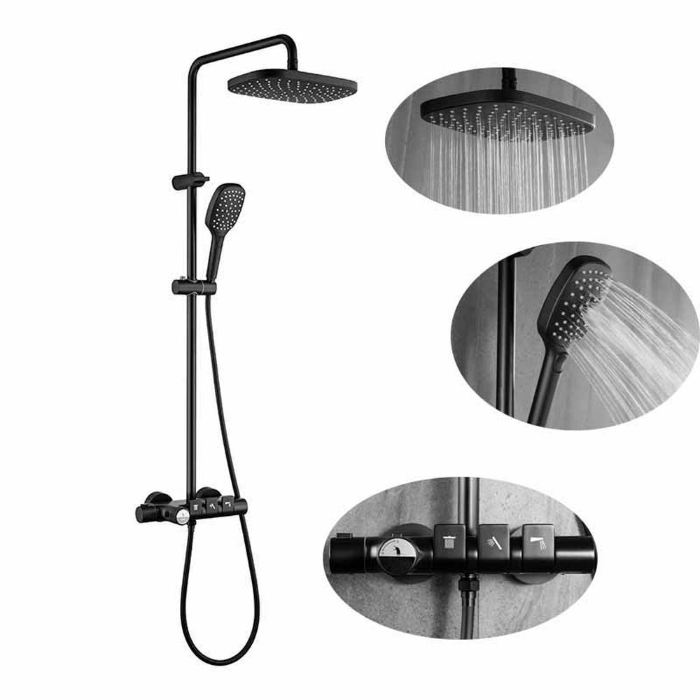Thermostatic Brass Shower Faucet System Shower Set Black/Chrome Color