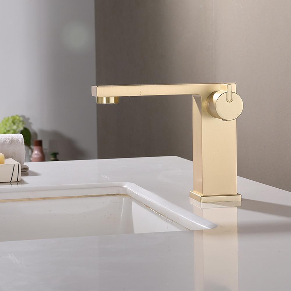 Square Bathroom Basin Mixer Tap Deck Mounted Lovely Faucet Brushed Gold
