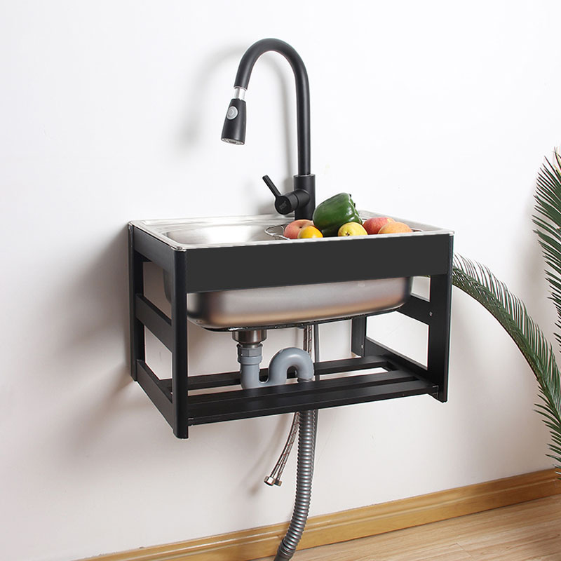 Wall Mounted Kitchen Sink Stainless Steel Single Bowl Sink with Support