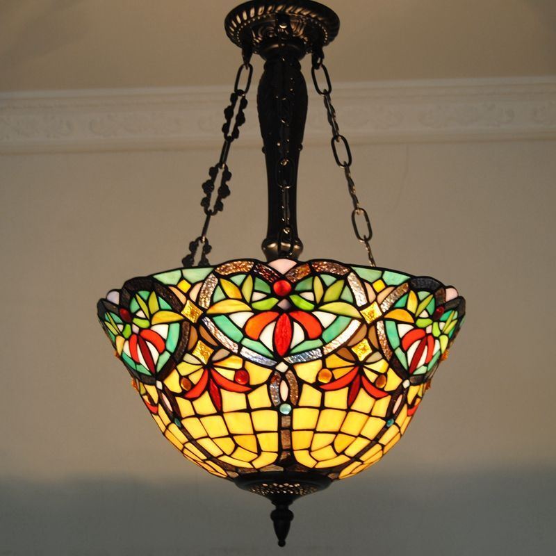 Stained Glass Pendant Light Retro Style Light Fixture 3 Lights