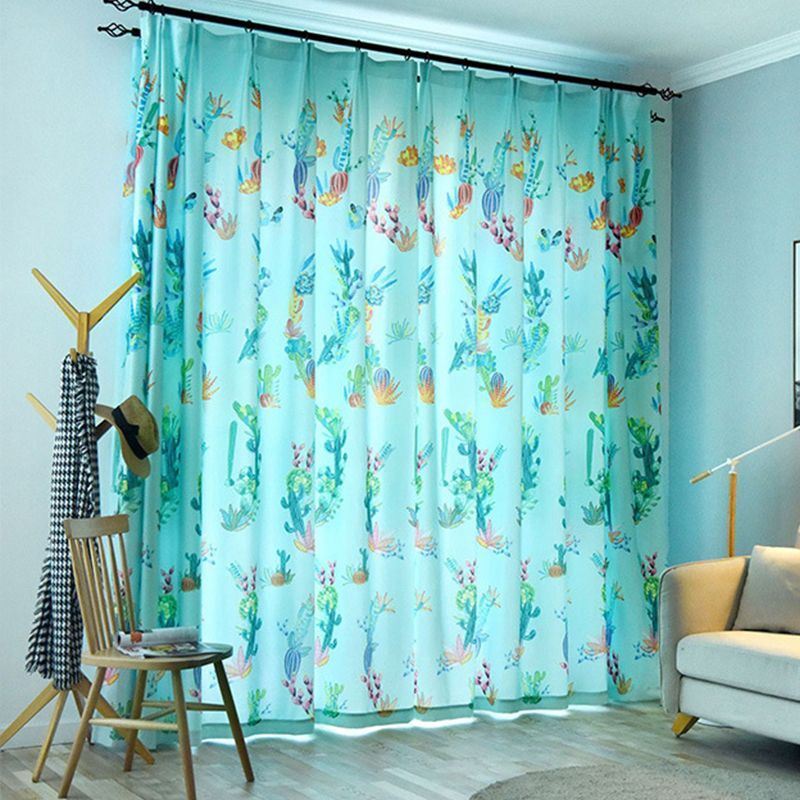 Nordic Style Curtain Cactus Potted Plants Printed Cartoon Curtains For
